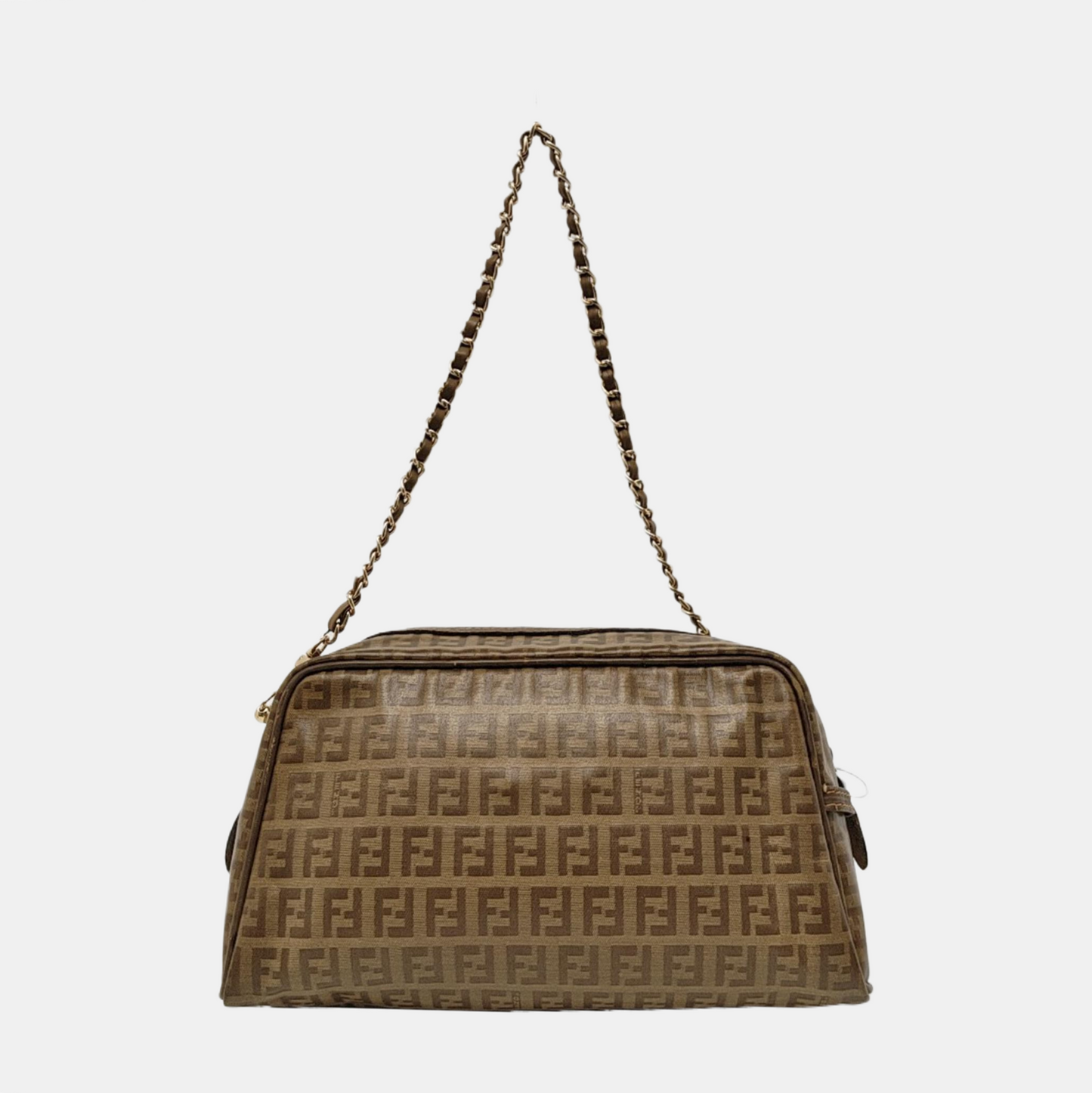 FENDI 棕色涂层帆布双F手拿包 Golden hardware-(SKU)-954838051