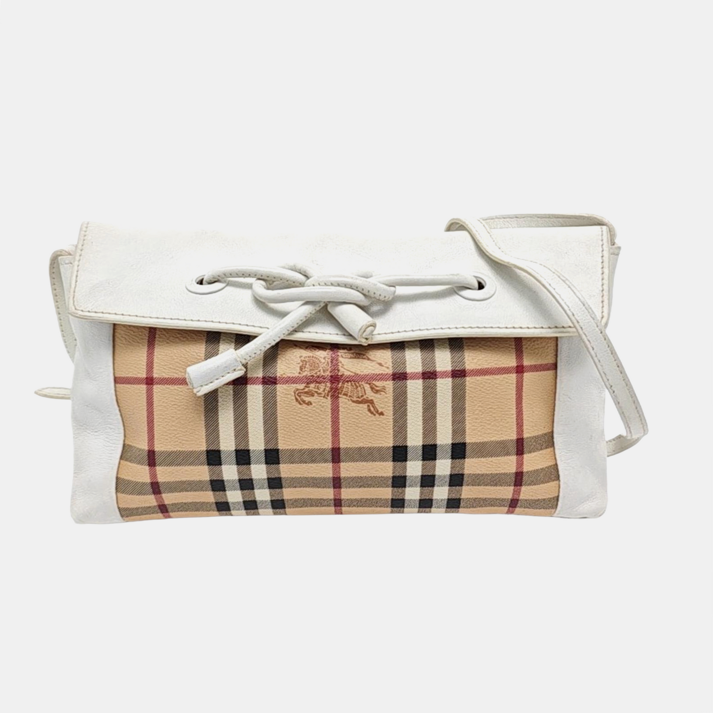 BURBERRY Khaki Coated Canvas Warhorse Plaid Crossbody Shoulder Bag Golden hardware-(SKU)-954930104