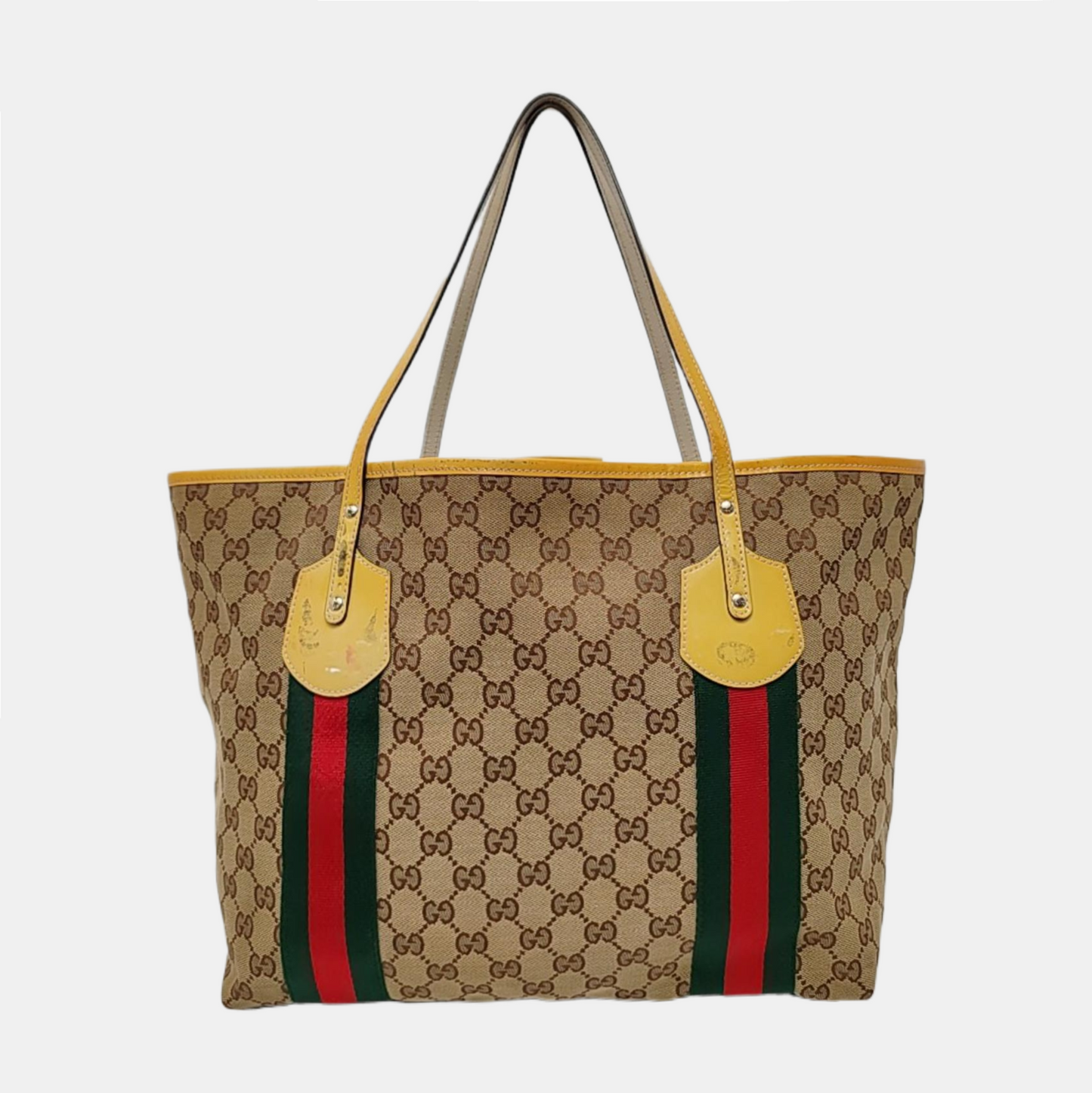 GUCCI Jolicoeur Medium size Khaki Canvas Monogrammed Striped Webbing Single Shoulder Bag Tote Bag Golden hardware-(SKU)-955054471