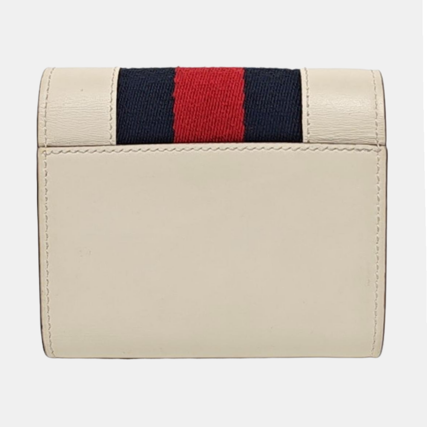 GUCCI Sylvie White Cowhide Striped Strap Serbian Wallet Golden hardware-(SKU)-954989846