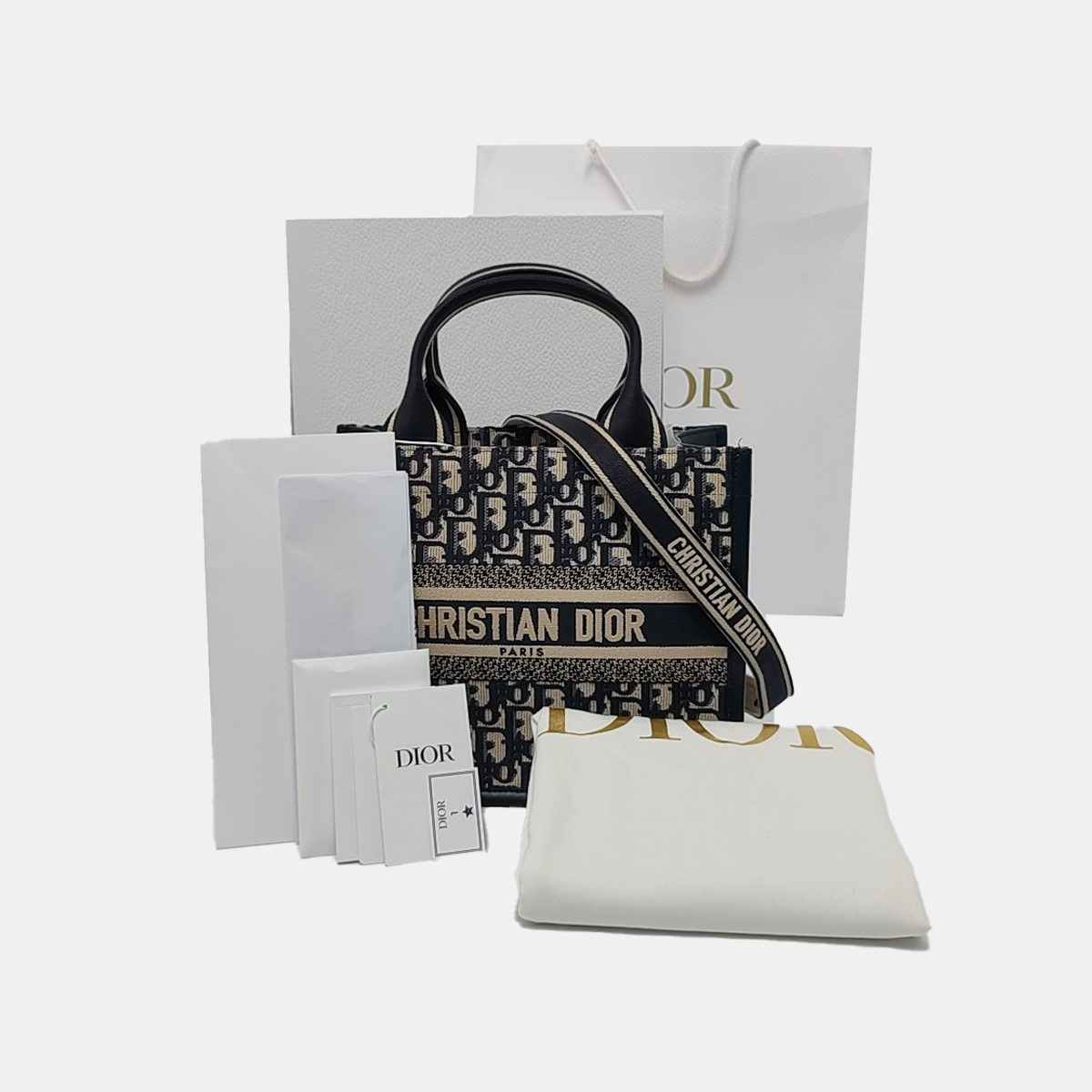 DIOR Book Tote Small Blue Canvas Monogram Embroidered Crossbody Shoulder Bag Handbag Tote Bag Golden Hardware Removable Strap Accessories Included-(SKU)-955313336