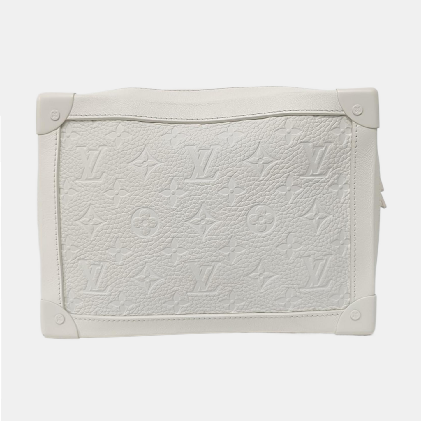 LOUIS VUITTON SOFT TRUNK White Cowhide Monogram Embossed Crossbody Bag Handbag Shoulder Bag White Hardware-(SKU)-955121168