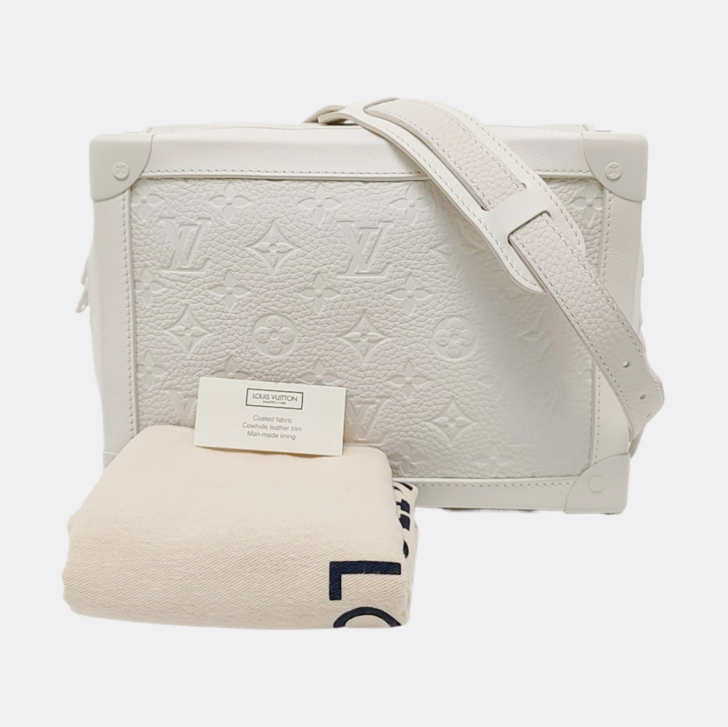 LOUIS VUITTON SOFT TRUNK White Cowhide Monogram Embossed Crossbody Bag Handbag Shoulder Bag White Hardware-(SKU)-955121168