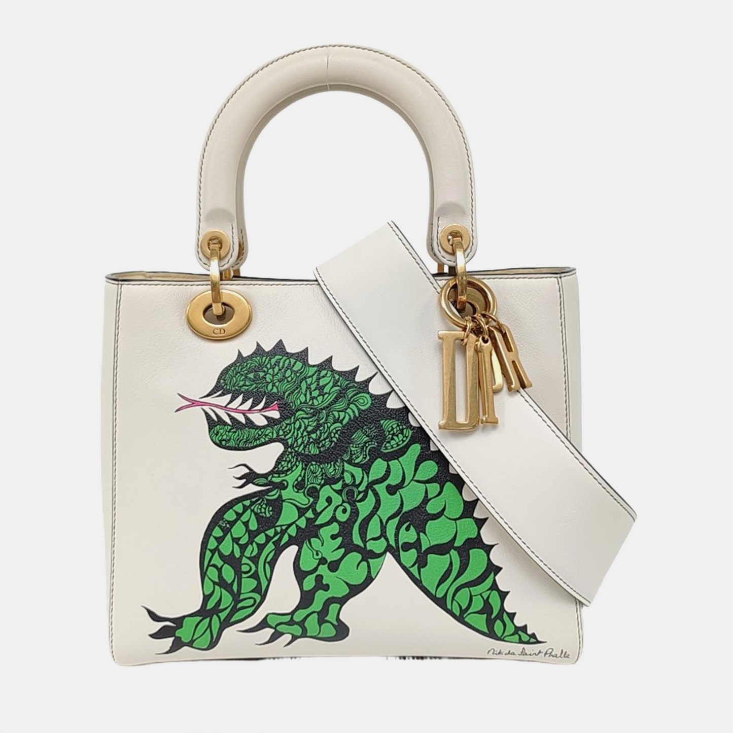 DIOR Lady Dior Medium White Leather Printed Cannage Bag Crossbody Shoulder Bag Handbag Gold Hardware Removable Strap-(SKU)-955334557