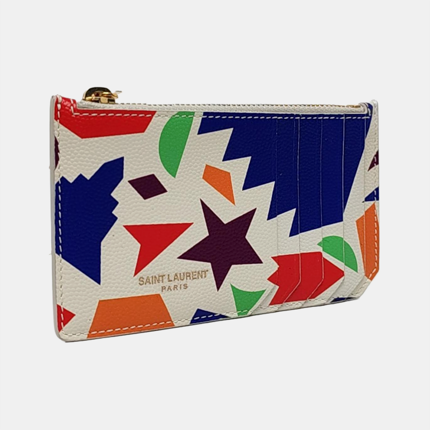 YSL White Leather Printed Card Holder Golden hardware-(SKU)-955513044