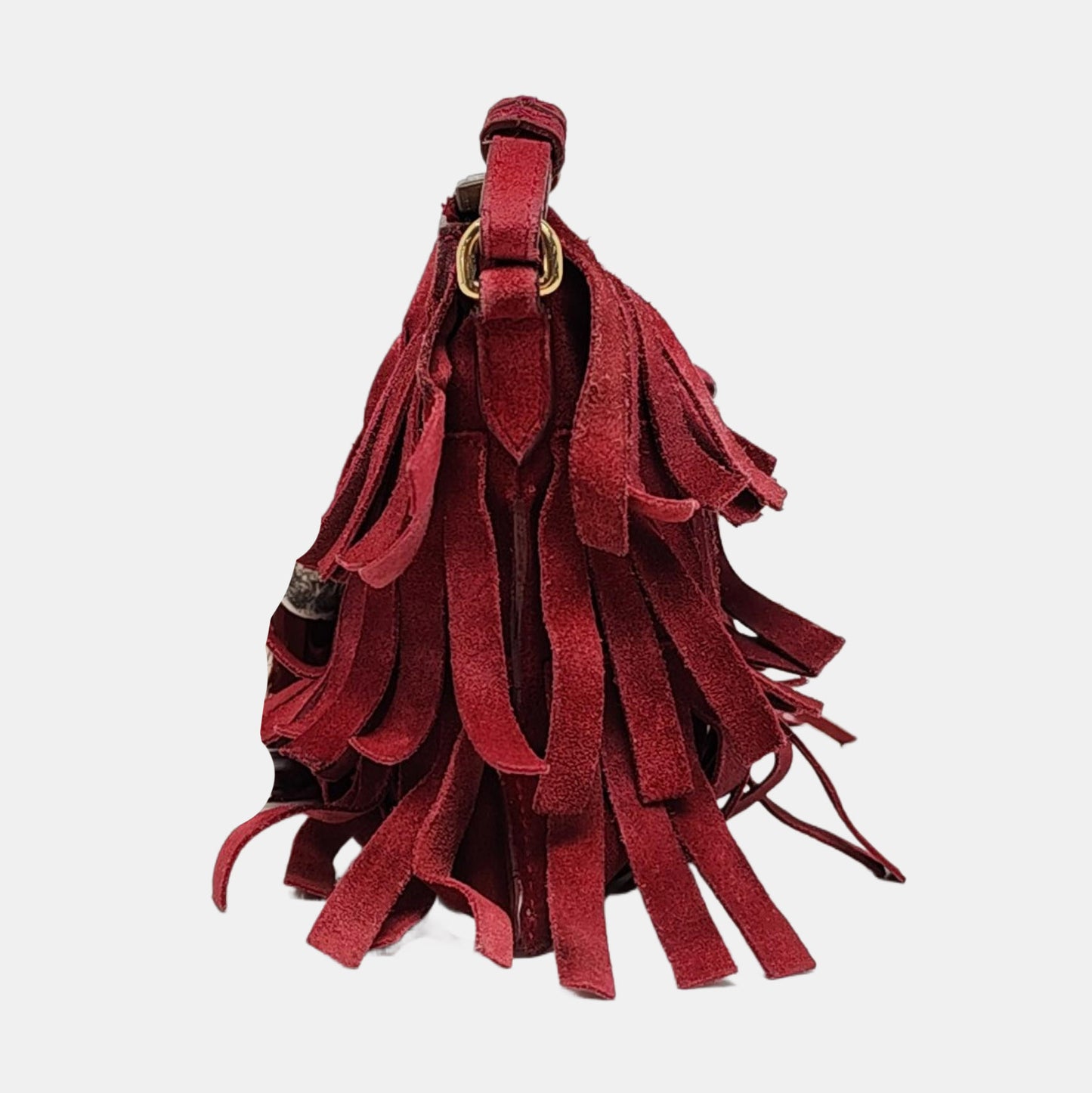 BURBERRY Plum Velvet Leather Fringe Single Shoulder Bag Crossbody Bag Silver Hardware Removable shoulder strap-(SKU)-955725239