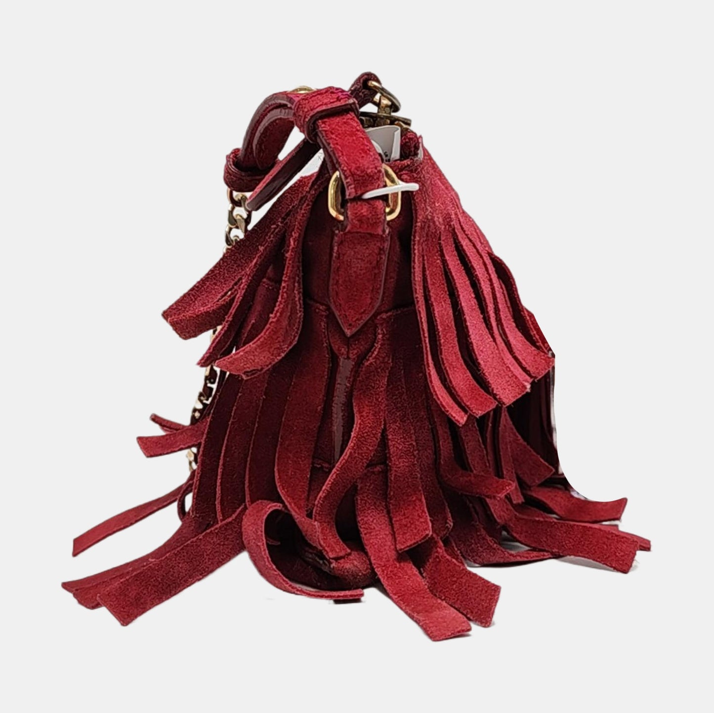 BURBERRY Plum Velvet Leather Fringe Single Shoulder Bag Crossbody Bag Silver Hardware Removable shoulder strap-(SKU)-955725239