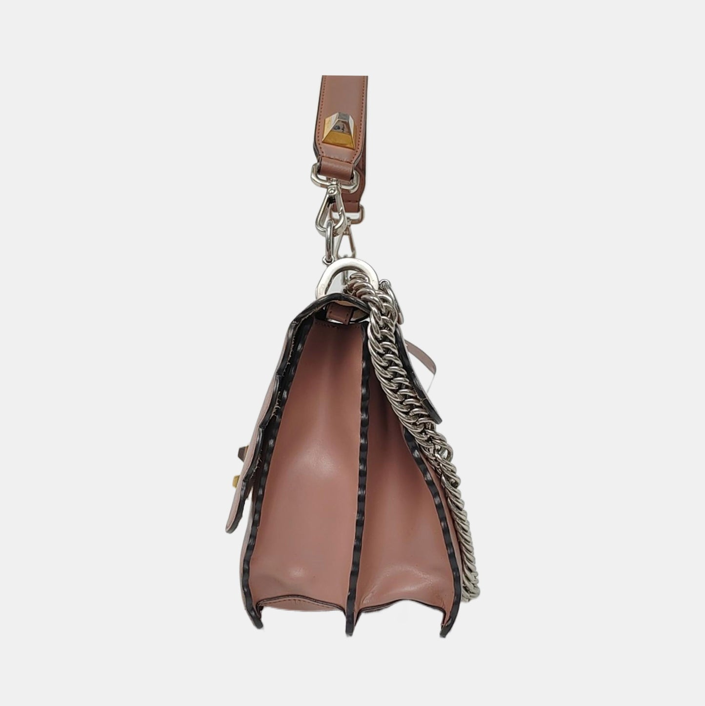 FENDI Kan I Medium size Beige Cowhide Stud Crossbody Single Shoulder Handbag Tote Silver Green Hardware-(SKU)-955840718