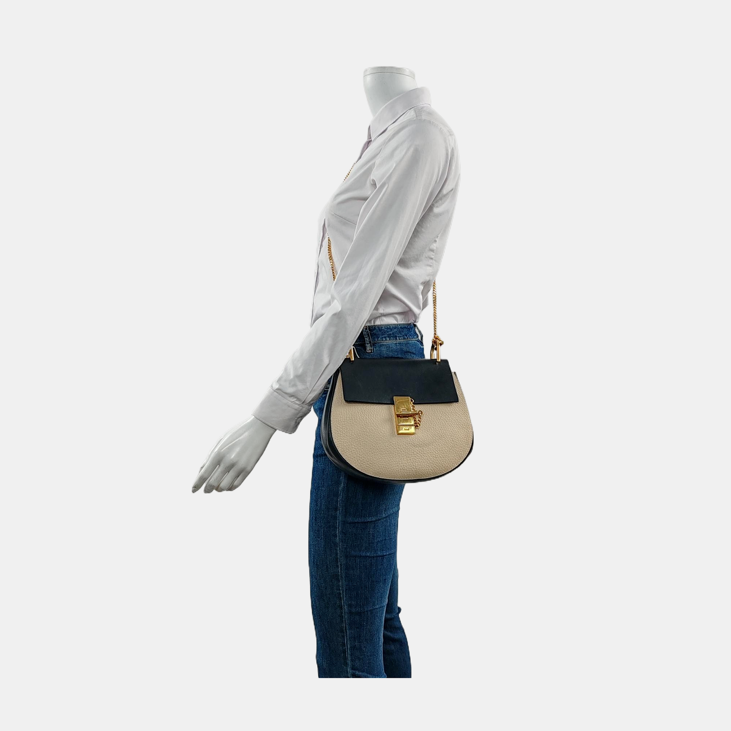 Chloé Drew Medium size Beige Cowhide Piglet Bag with Shoulder and Crossbody Strap Golden hardware-(SKU)-955598189