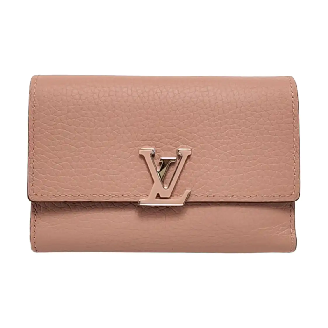 LOUIS VUITTON CAPUCINES Nude Pink Cow Leather Wallet Silver Hardware-(SKU)-955686743