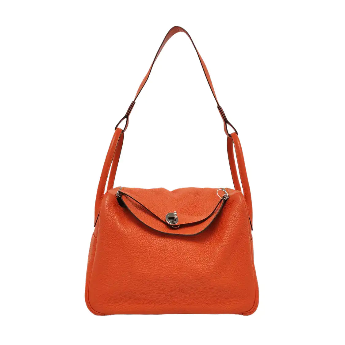 HERMÈS Lindy 34 Hermes Orange Clemence Leather Lindy Bag Crossbody Bag Handbag Silver Hardware X Engraving-(SKU)-955680085