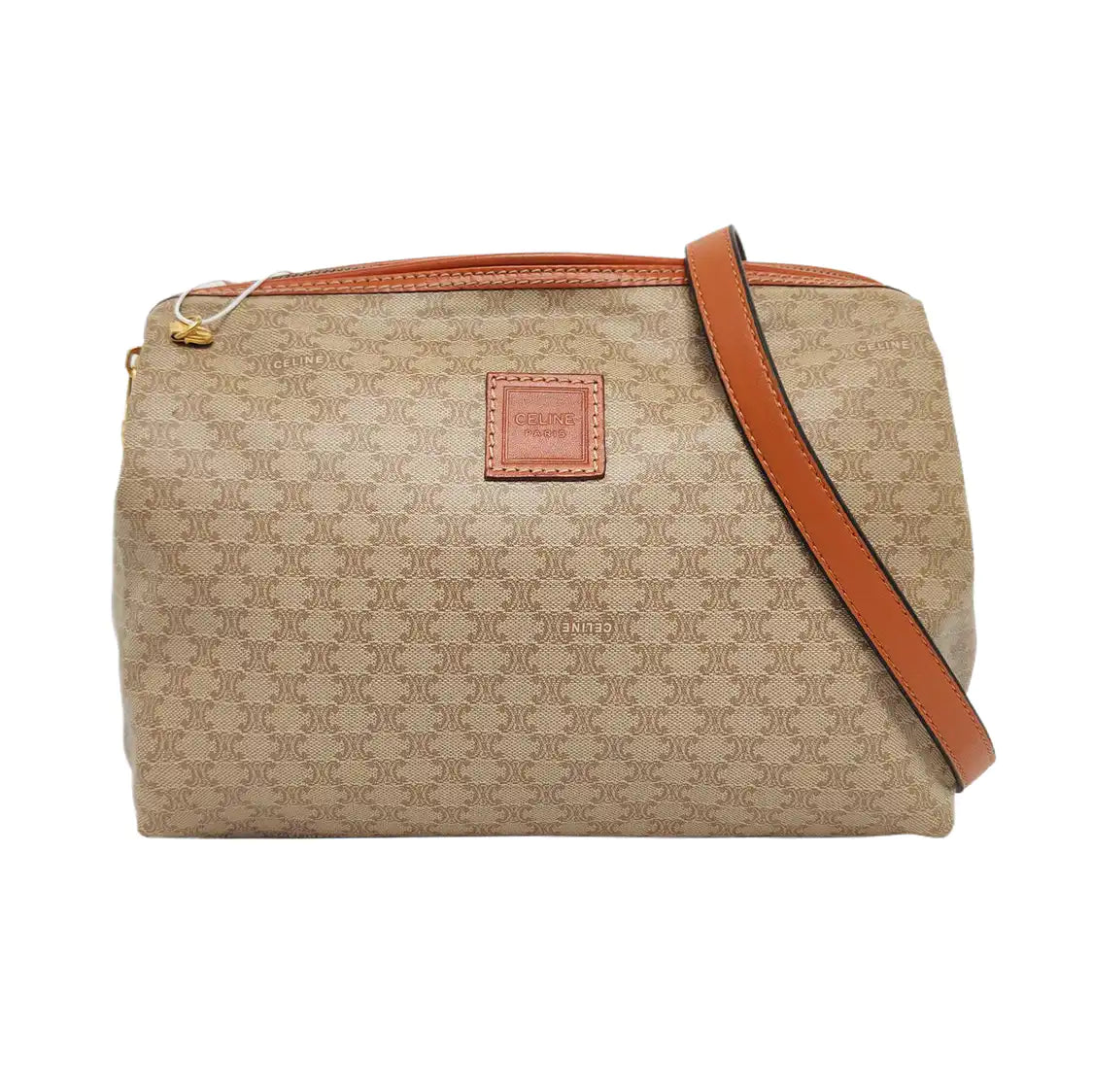 CELINE Khaki Coated Canvas Triumph Clutch Golden hardware-(SKU)-955736593