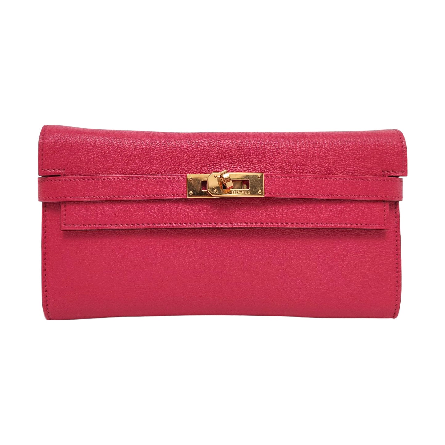 HERMÈS Kelly Rose Chèvre Mysore Goat Leather Wallet Gold Hardware 🄽 Embossed External Stitch-(SKU)-955716204