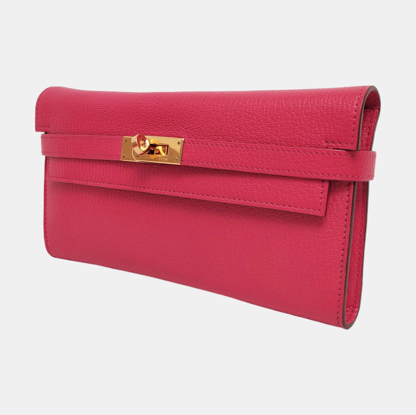 HERMÈS Kelly Rose Chèvre Mysore Goat Leather Wallet Gold Hardware 🄽 Embossed External Stitch-(SKU)-955716204