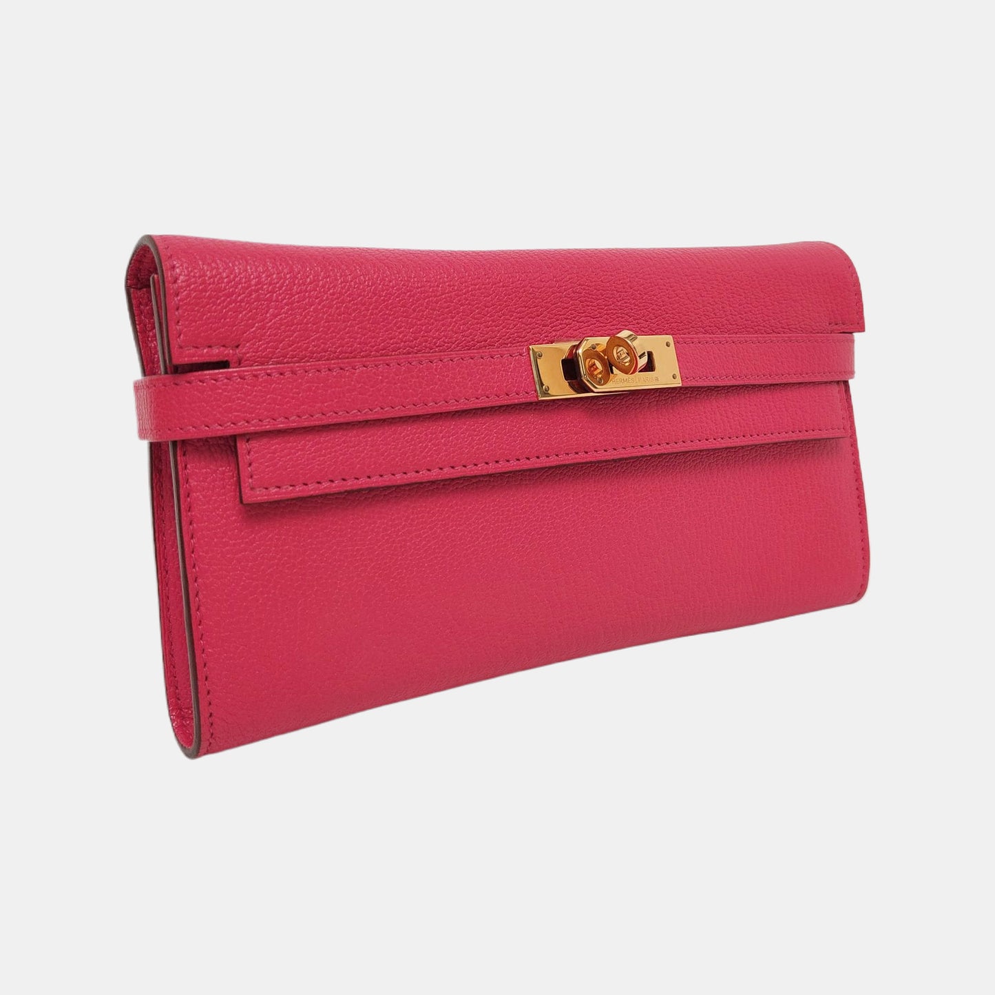 HERMÈS Kelly Rose Chèvre Mysore Goat Leather Wallet Gold Hardware 🄽 Embossed External Stitch-(SKU)-955716204