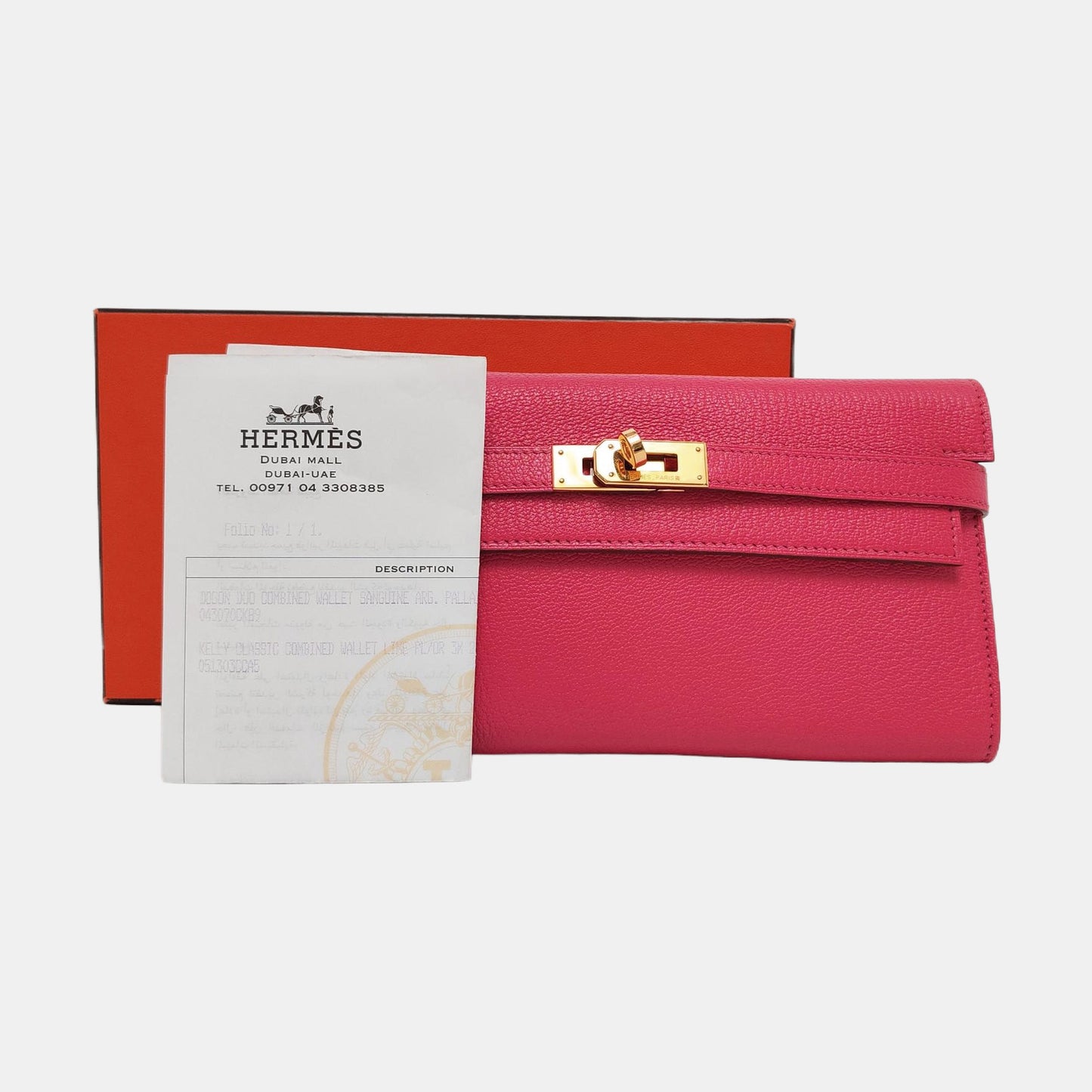 HERMÈS Kelly Rose Chèvre Mysore Goat Leather Wallet Gold Hardware 🄽 Embossed External Stitch-(SKU)-955716204