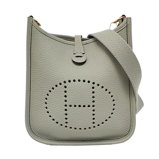HERMÈS Evelyne TPM Ice Grey Clemence Leather Openwork Evelyne Shoulder Bag Tote Bag Golden Hardware B Stamp Removable Strap Accessories Complete-(SKU)-955859710