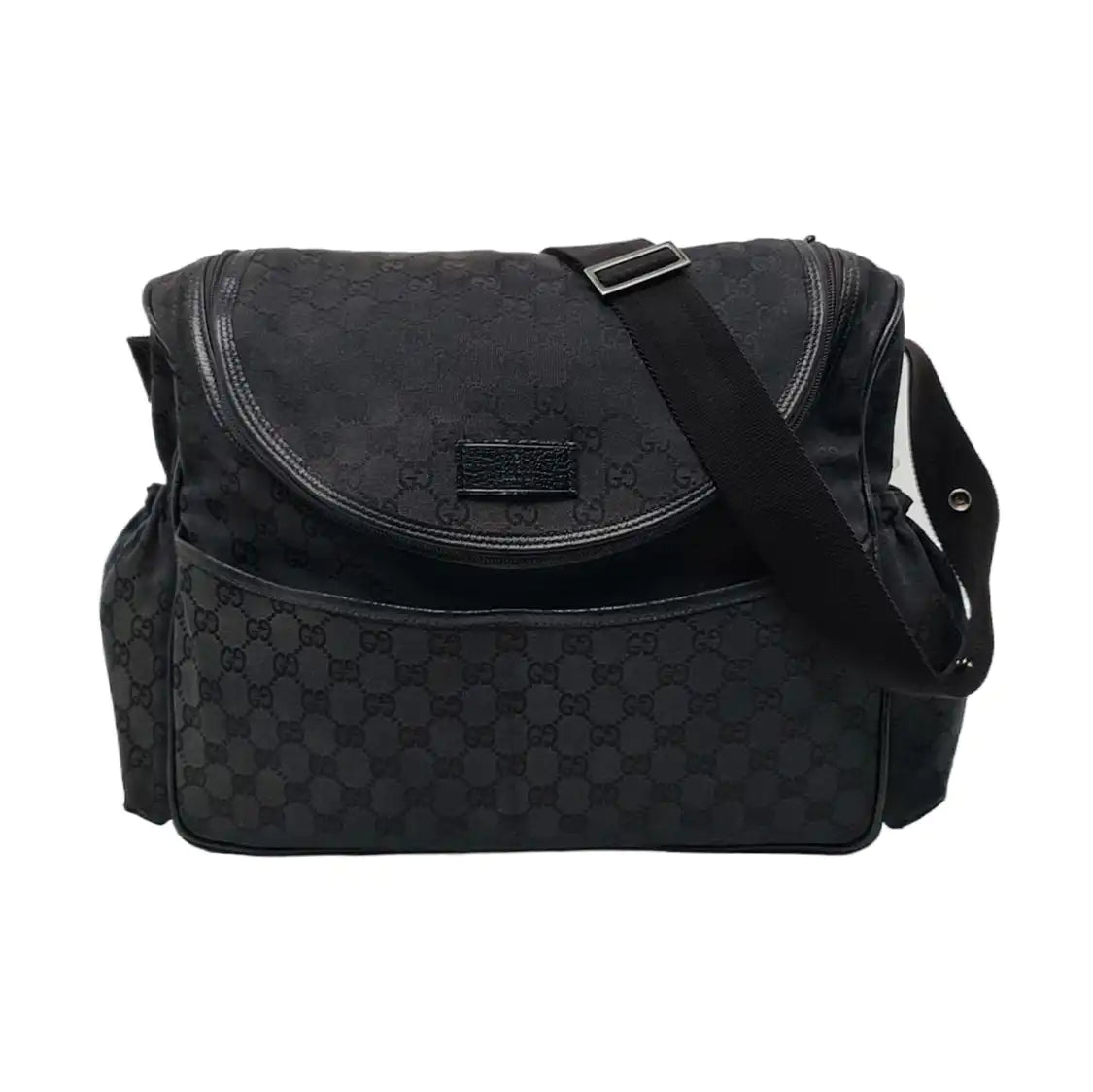 GUCCI Black Canvas Monogrammed Crossbody Shoulder Bag Silver Hardware-(SKU)-956075743