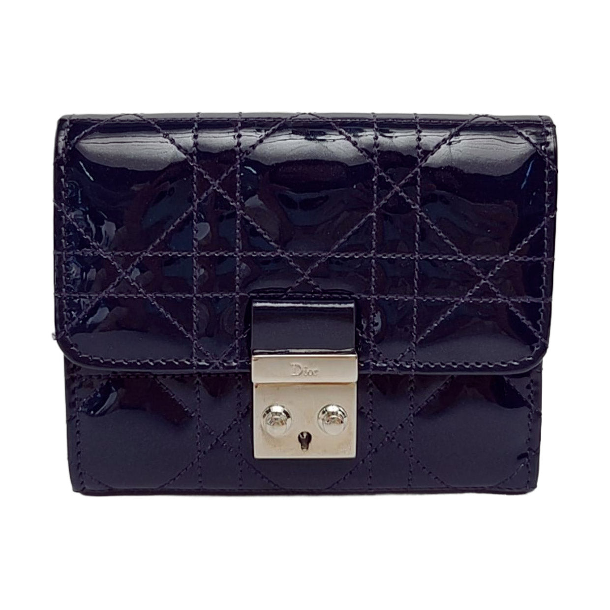 DIOR Rendez-Vous Purple Patent Leather Weave Pattern Jacquard Wallet Silver Hardware Complete Accessories-(SKU)-956063530