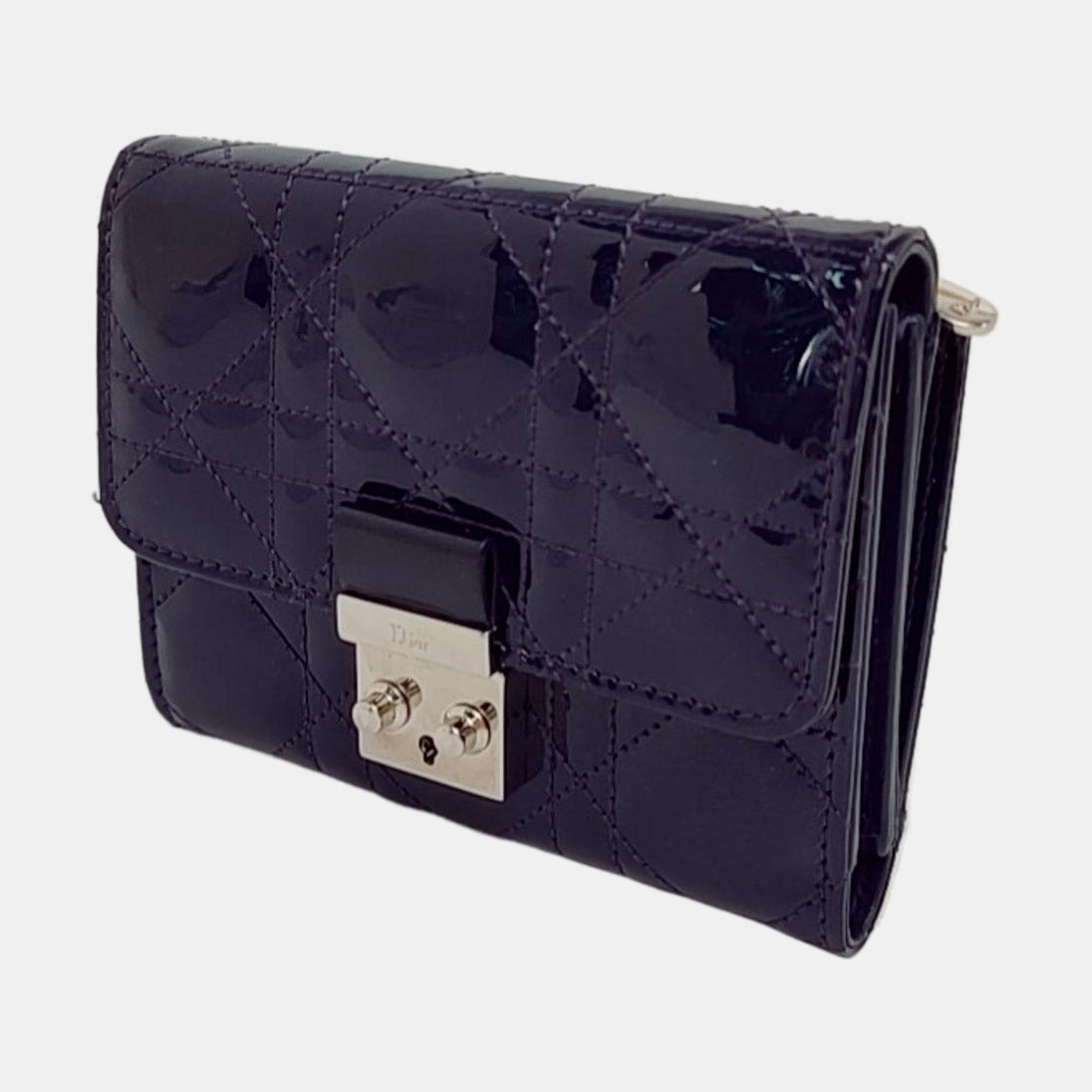 DIOR Rendez-Vous Purple Patent Leather Weave Pattern Jacquard Wallet Silver Hardware Complete Accessories-(SKU)-956063530