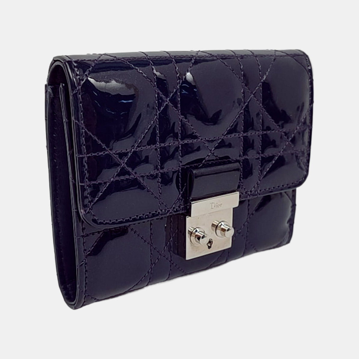 DIOR Rendez-Vous Purple Patent Leather Weave Pattern Jacquard Wallet Silver Hardware Complete Accessories-(SKU)-956063530
