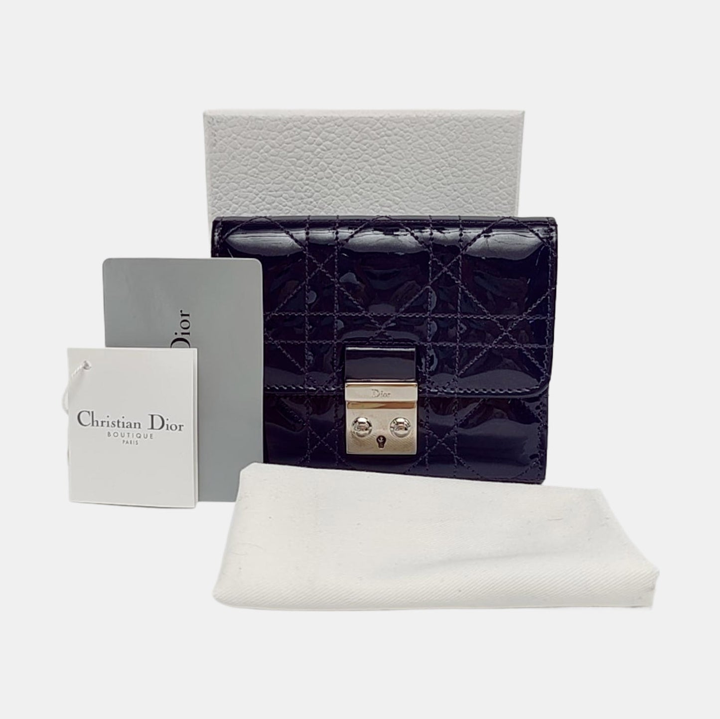 DIOR Rendez-Vous Purple Patent Leather Weave Pattern Jacquard Wallet Silver Hardware Complete Accessories-(SKU)-956063530