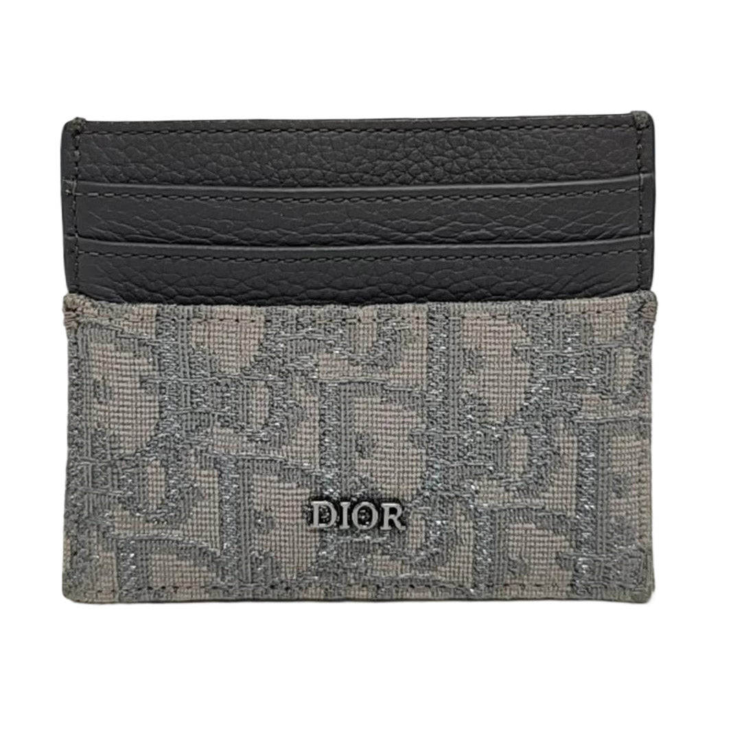 DIOR Grey Canvas Monogrammed Jacquard Card Case Ruthenium color hardware Complete Accessories-(SKU)-956051900