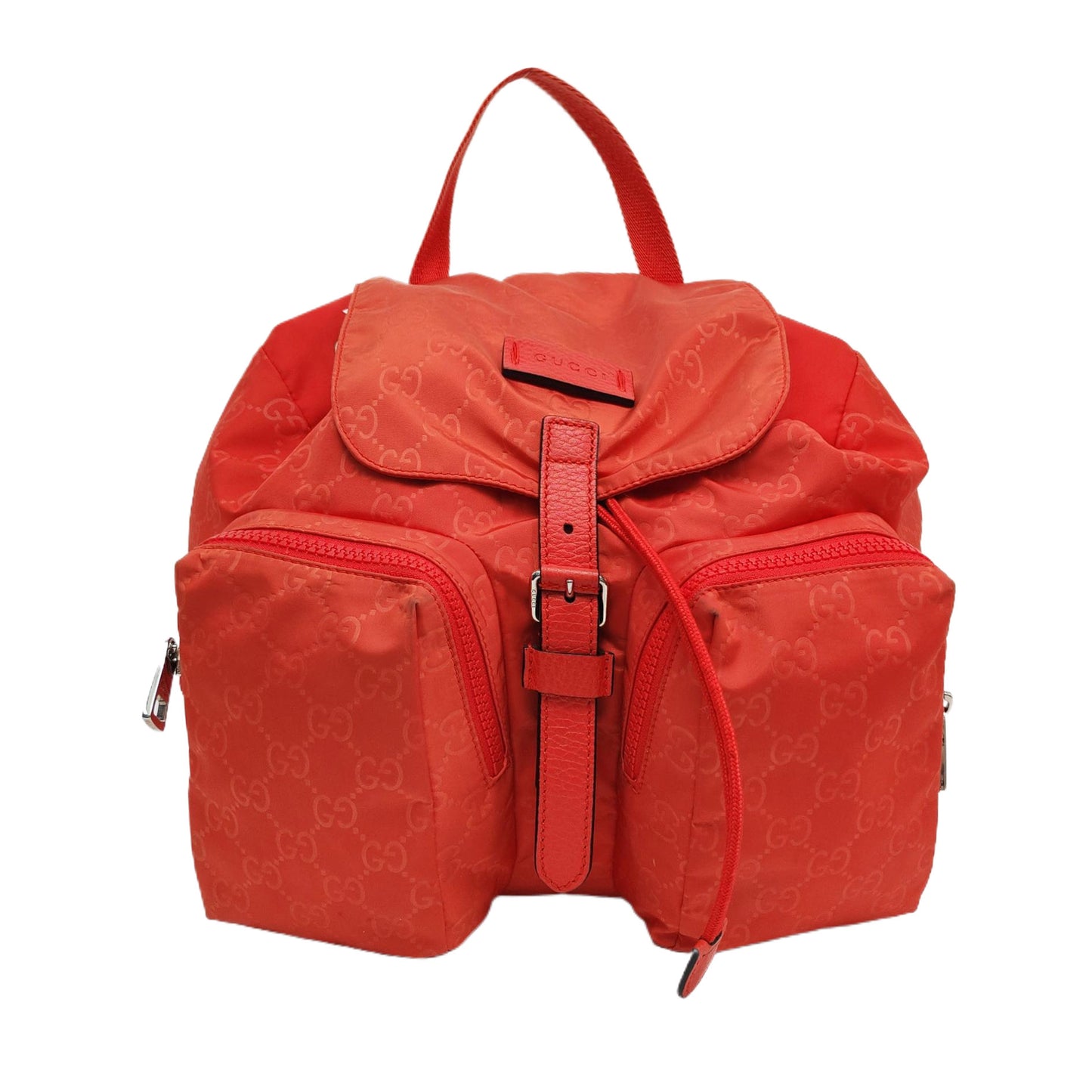 GUCCI Red Nylon Monogram Backpack Silver Hardware-(SKU)-956256558