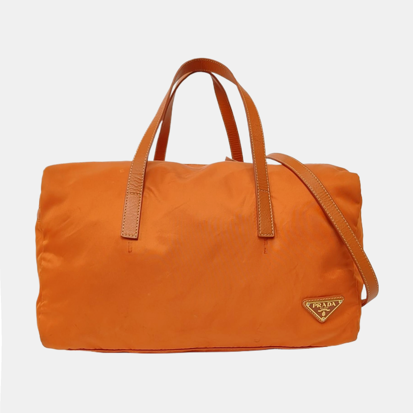 PRADA Tote bag Orange Nylon Logo Crossbody Bag Handbag Single Shoulder Bag Golden hardware Removable shoulder strap-(SKU)-955823365