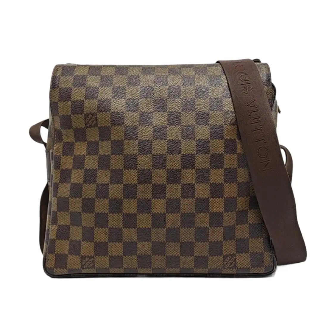 LOUIS VUITTON NAVIGLIO Brown Coated Canvas Checkered Single Shoulder Bag Crossbody Gold Brown Hardware-(SKU)-956274332