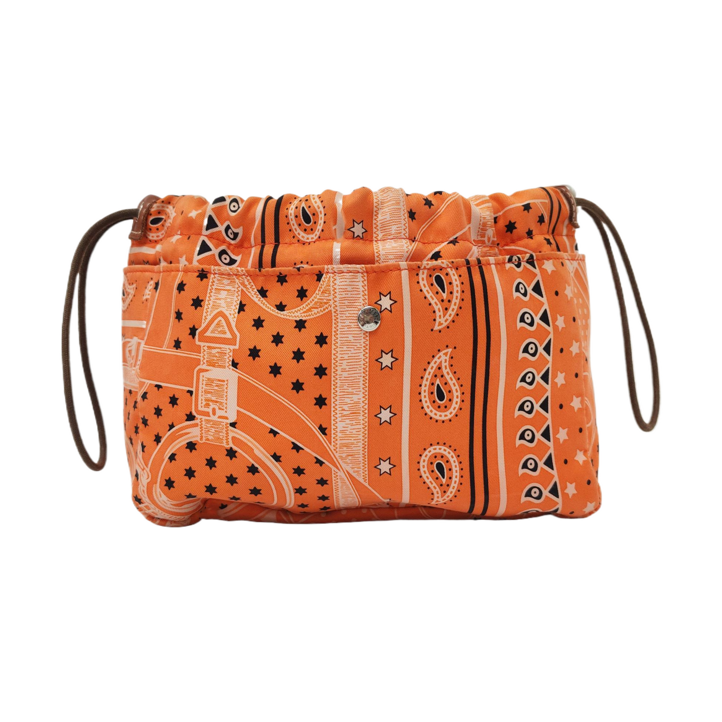 HERMÈS Fourbi 20 Orange Satin Printed Clutch Silver Hardware Tstamp-(SKU)-955960745