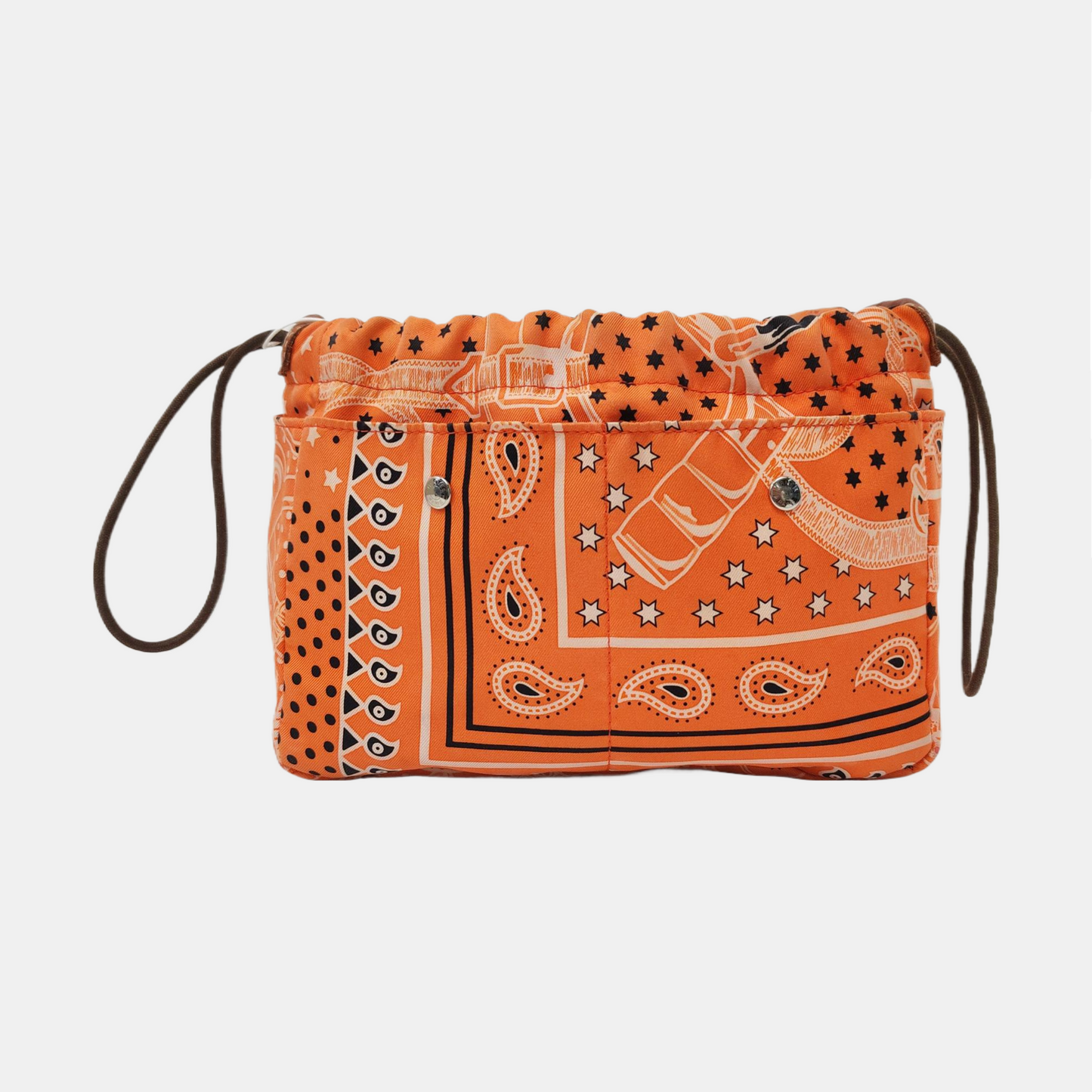 HERMÈS Fourbi 20 Orange Satin Printed Clutch Silver Hardware Tstamp-(SKU)-955960745