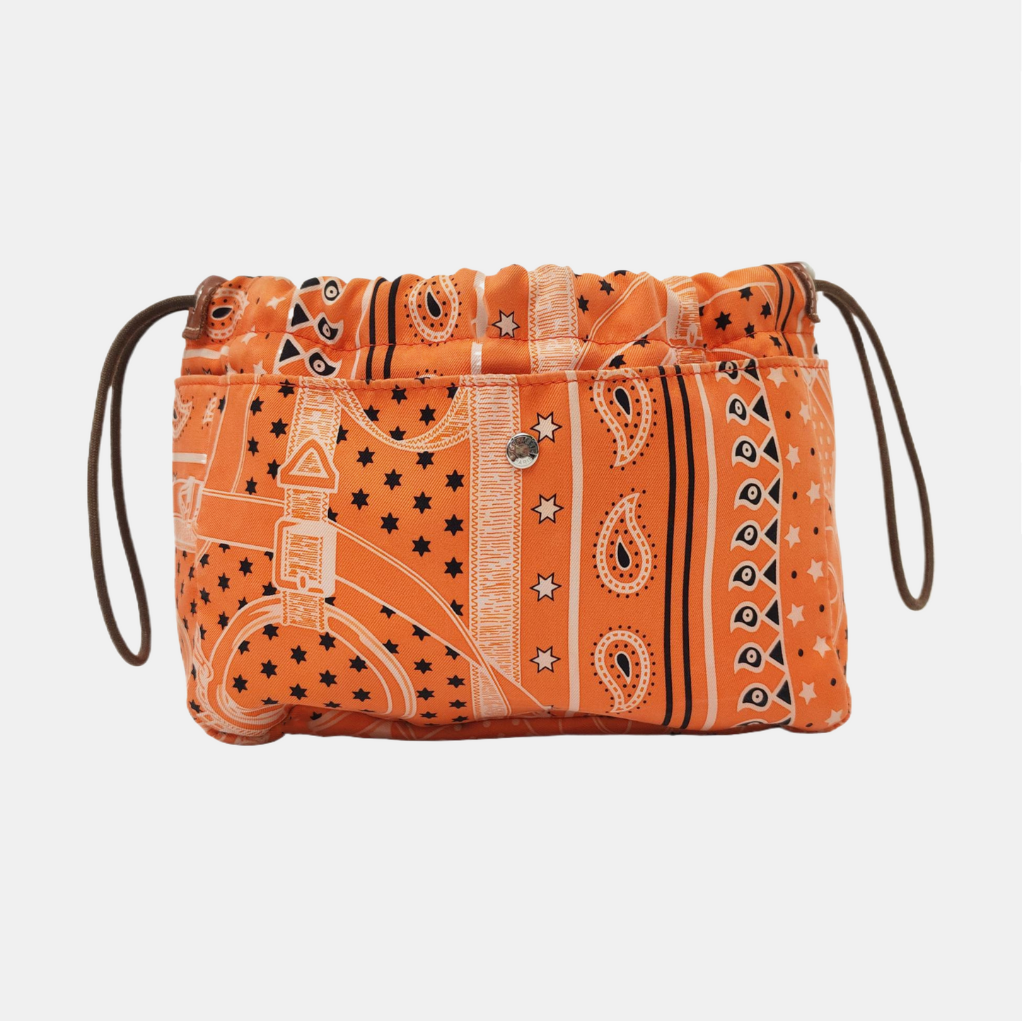 HERMÈS Fourbi 20 Orange Satin Printed Clutch Silver Hardware Tstamp-(SKU)-955960745