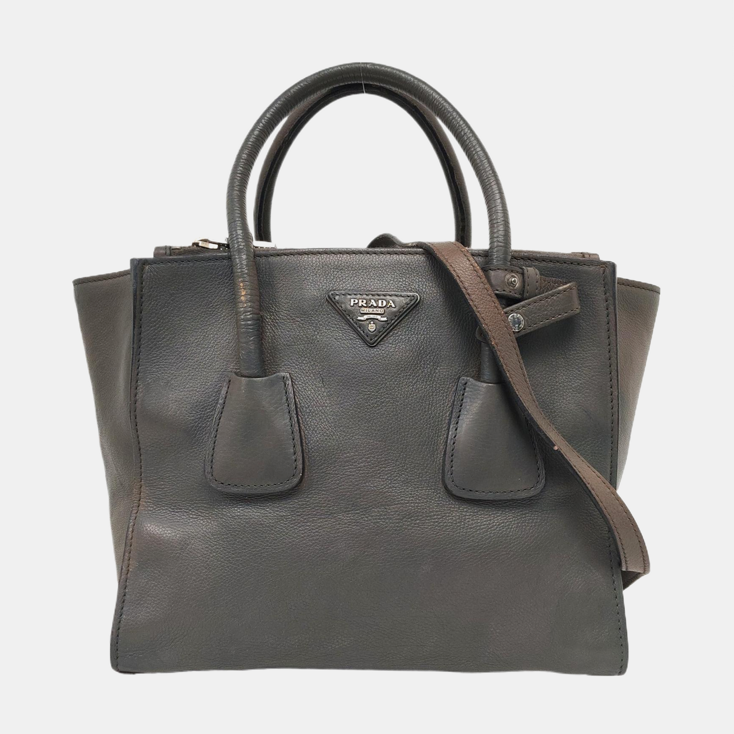 PRADA Tote bag Elephant Gray Cowhide Logo Crossbody Bag Shoulder Bag Single Shoulder Bag Silver Hardware Removable shoulder strap-(SKU)-956018921
