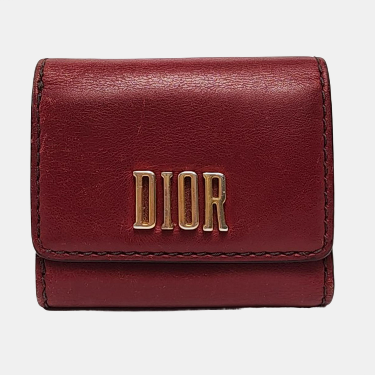 DIOR Burgundy Calfskin Leather Wallet Golden hardware-(SKU)-956370493
