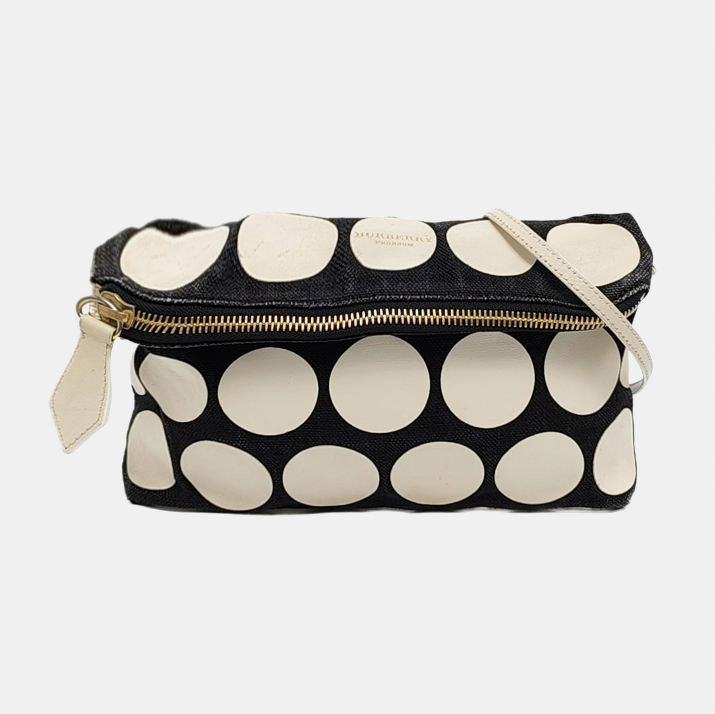 BURBERRY White Canvas Embroidered Single Shoulder Bag Crossbody Bag Handbag Golden hardware Removable shoulder strap-(SKU)-956284487