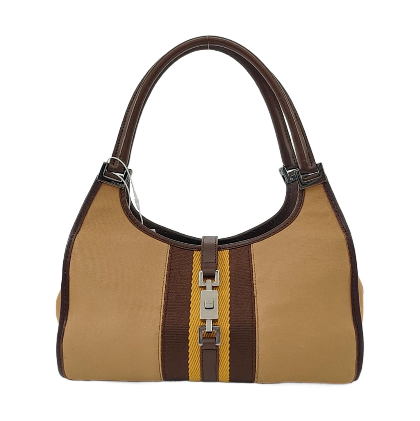 GUCCI Bardot Brown Canvas Handbag Silver Hardware-(SKU)-956549892