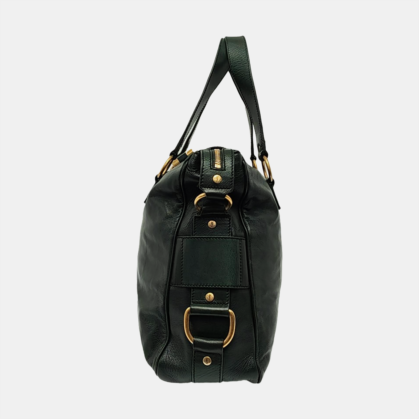 YSL RIVE GAUCHE Dark Green Cowhide Handbag Single Shoulder Bag Crossbody Golden hardware-(SKU)-956521580
