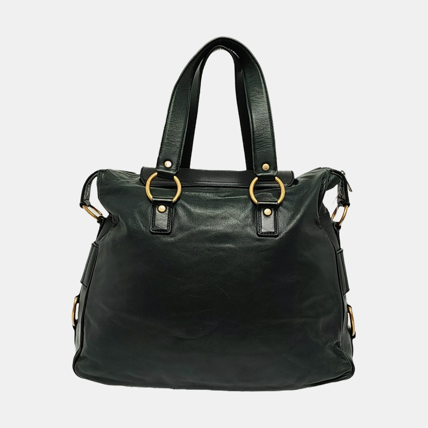 YSL RIVE GAUCHE Dark Green Cowhide Handbag Single Shoulder Bag Crossbody Golden hardware-(SKU)-956521580
