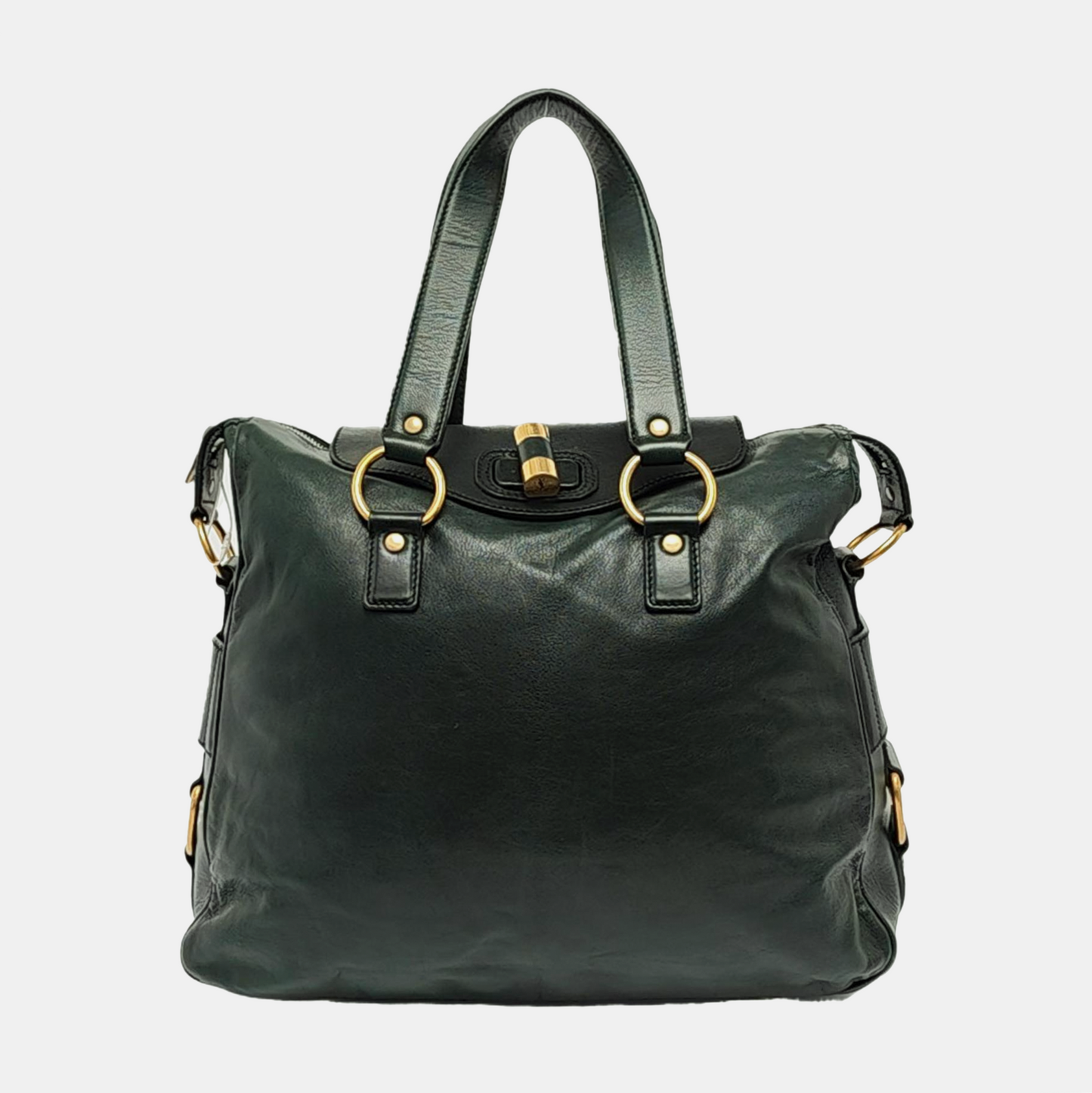 YSL RIVE GAUCHE Dark Green Cowhide Handbag Single Shoulder Bag Crossbody Golden hardware-(SKU)-956521580