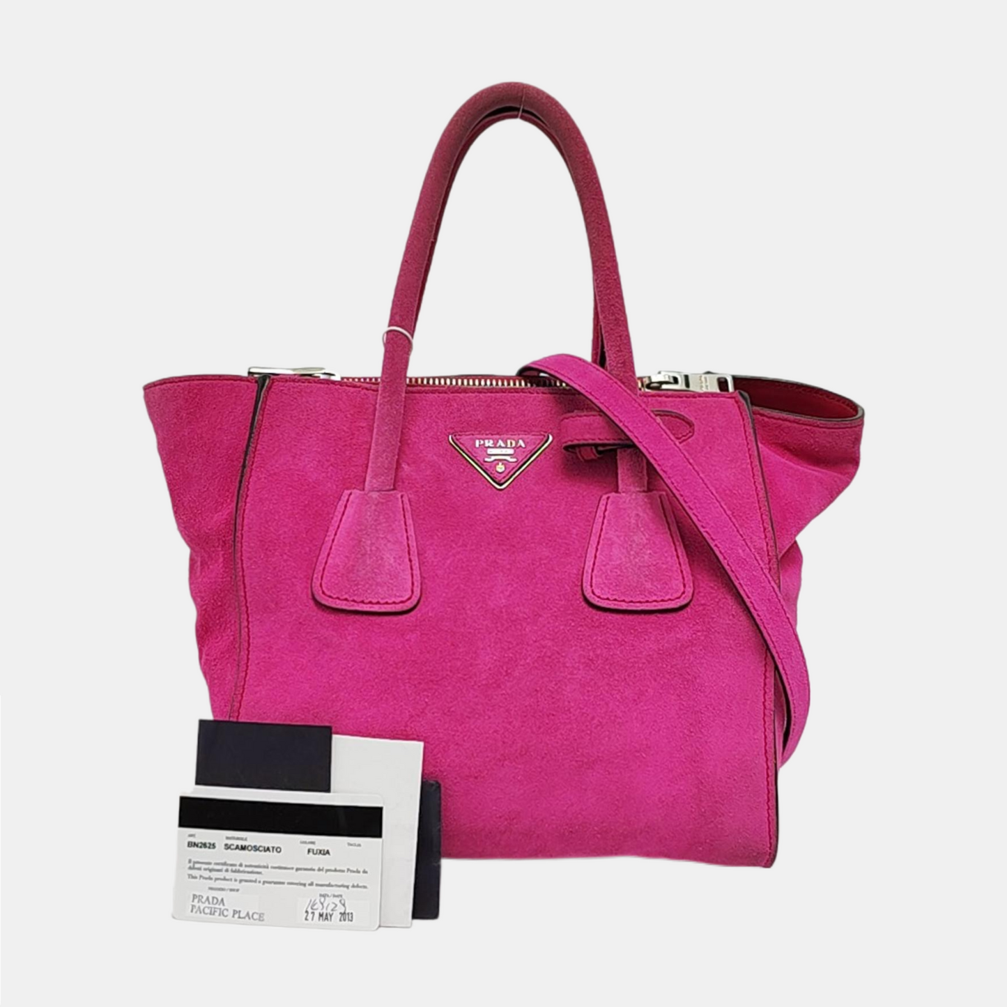 PRADA Pink Suede Logo Single Shoulder Bag Crossbody Tote Silver Hardware Removable shoulder strap-(SKU)-956356987