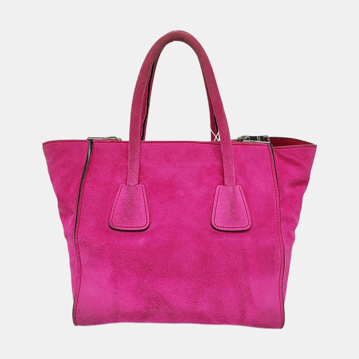 PRADA Pink Suede Logo Single Shoulder Bag Crossbody Tote Silver Hardware Removable shoulder strap-(SKU)-956356987