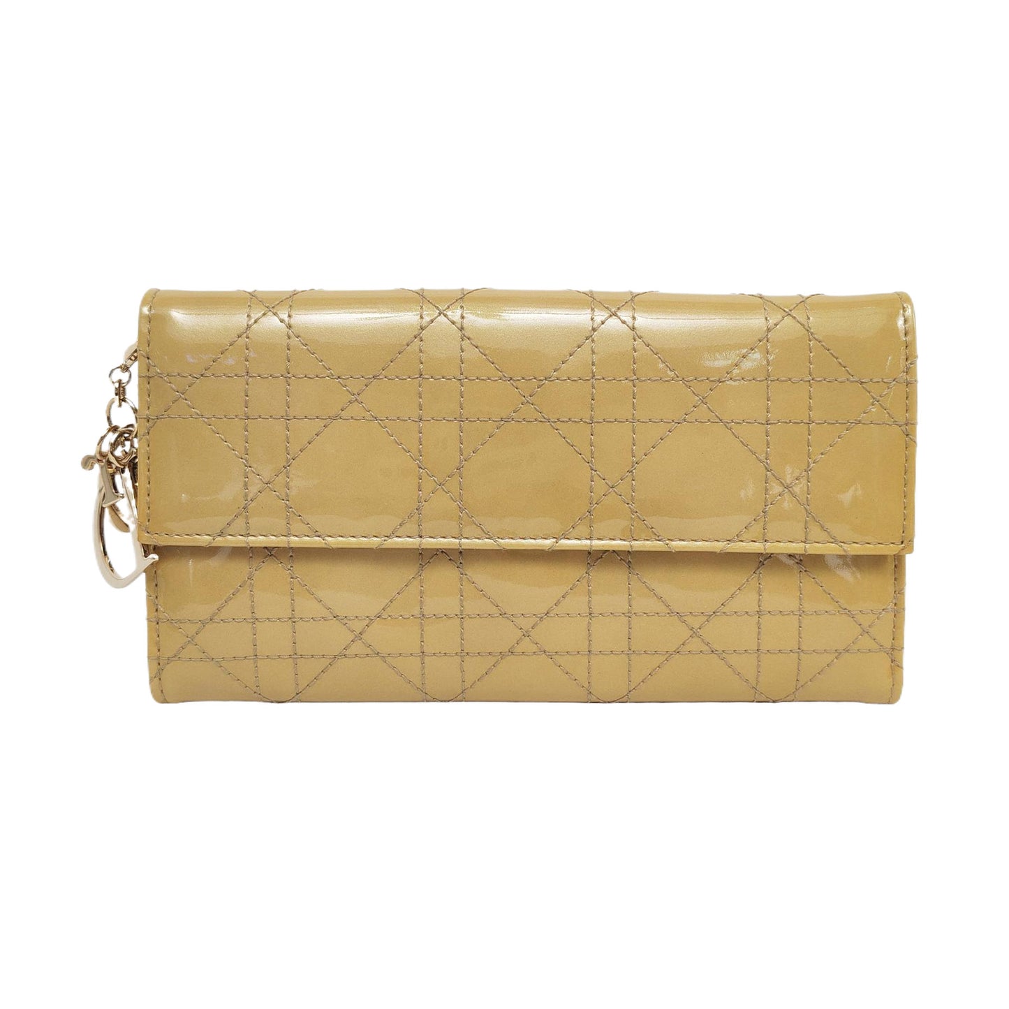 DIOR Lady Dior Light Yellow Lacquered Leather Wicker Pattern Stitched Wallet Golden hardware-(SKU)-956498734