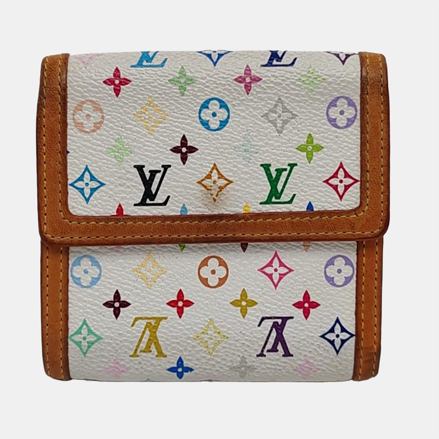 LOUIS VUITTON INTERNATIONAL White Tricolor Coated Canvas Monogrammed Wallet Golden hardware-(SKU)-956534892
