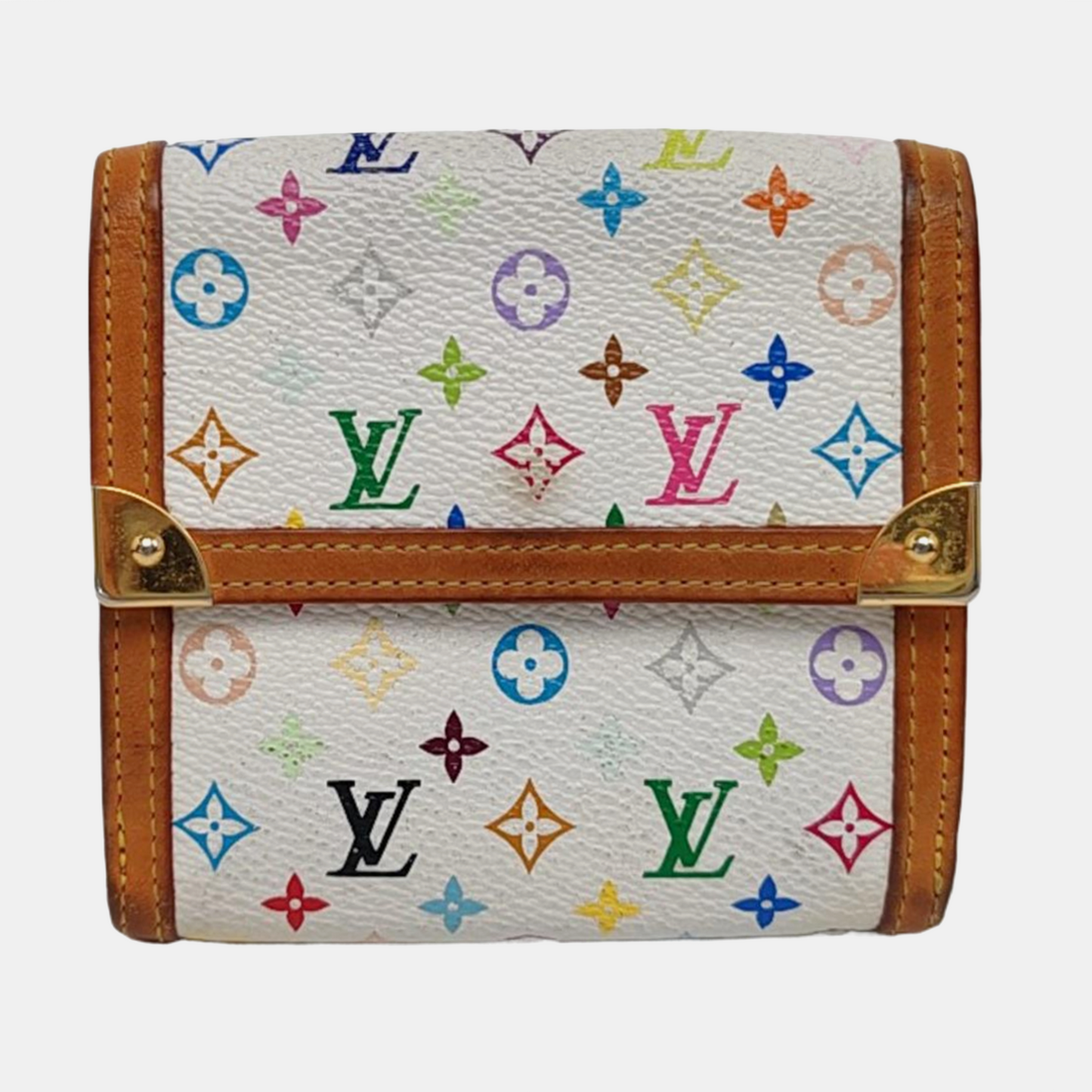 LOUIS VUITTON INTERNATIONAL White Tricolor Coated Canvas Monogrammed Wallet Golden hardware-(SKU)-956534892