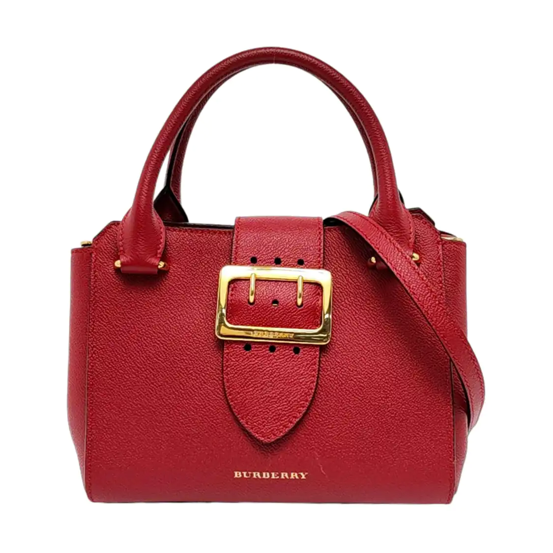BURBERRY Buckle Red Cowhide Single Shoulder Bag Handbag Crossbody Bag Golden hardware Removable shoulder strap-(SKU)-956703529
