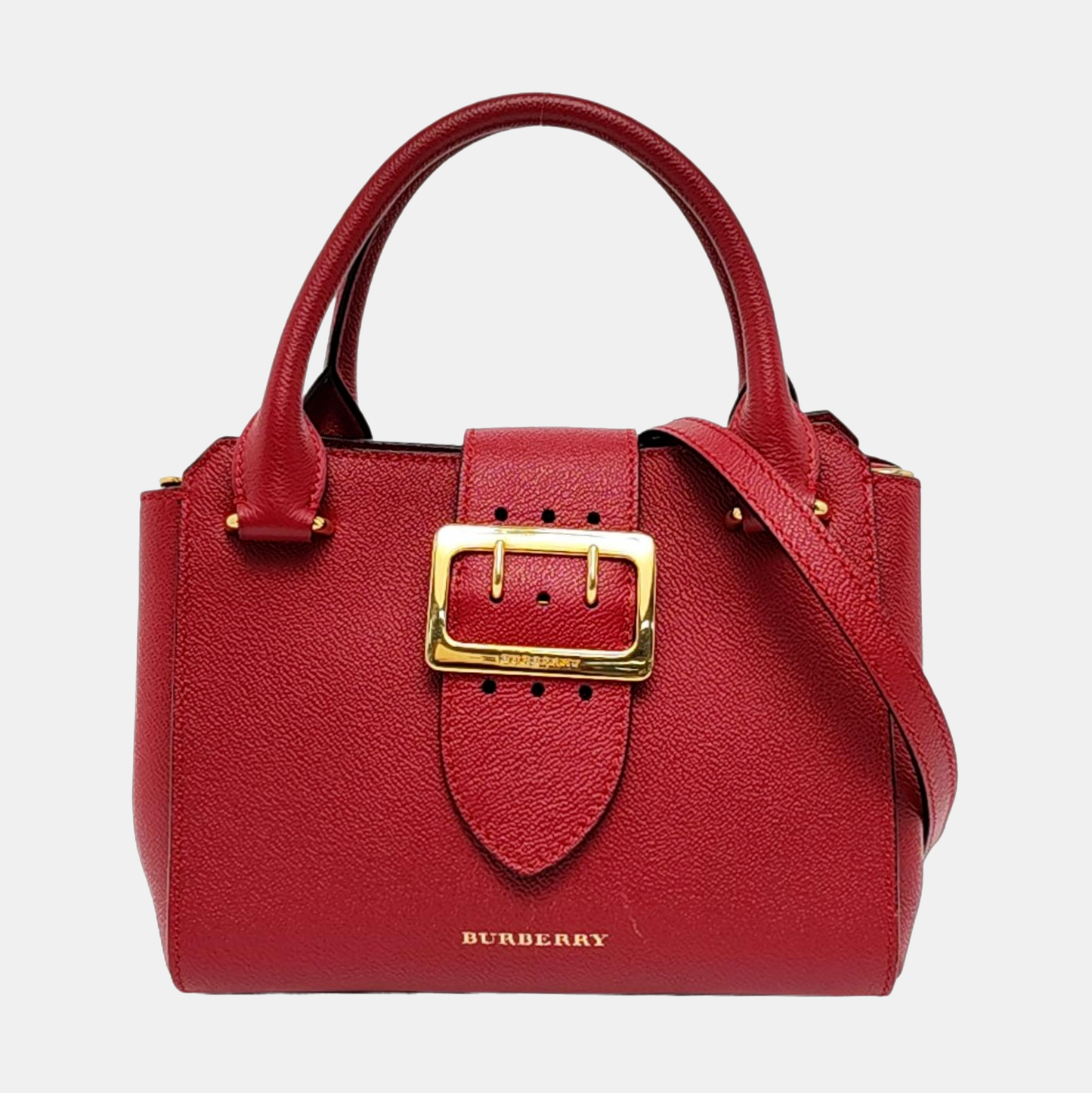 BURBERRY Buckle Red Cowhide Single Shoulder Bag Handbag Crossbody Bag Golden hardware Removable shoulder strap-(SKU)-956703529