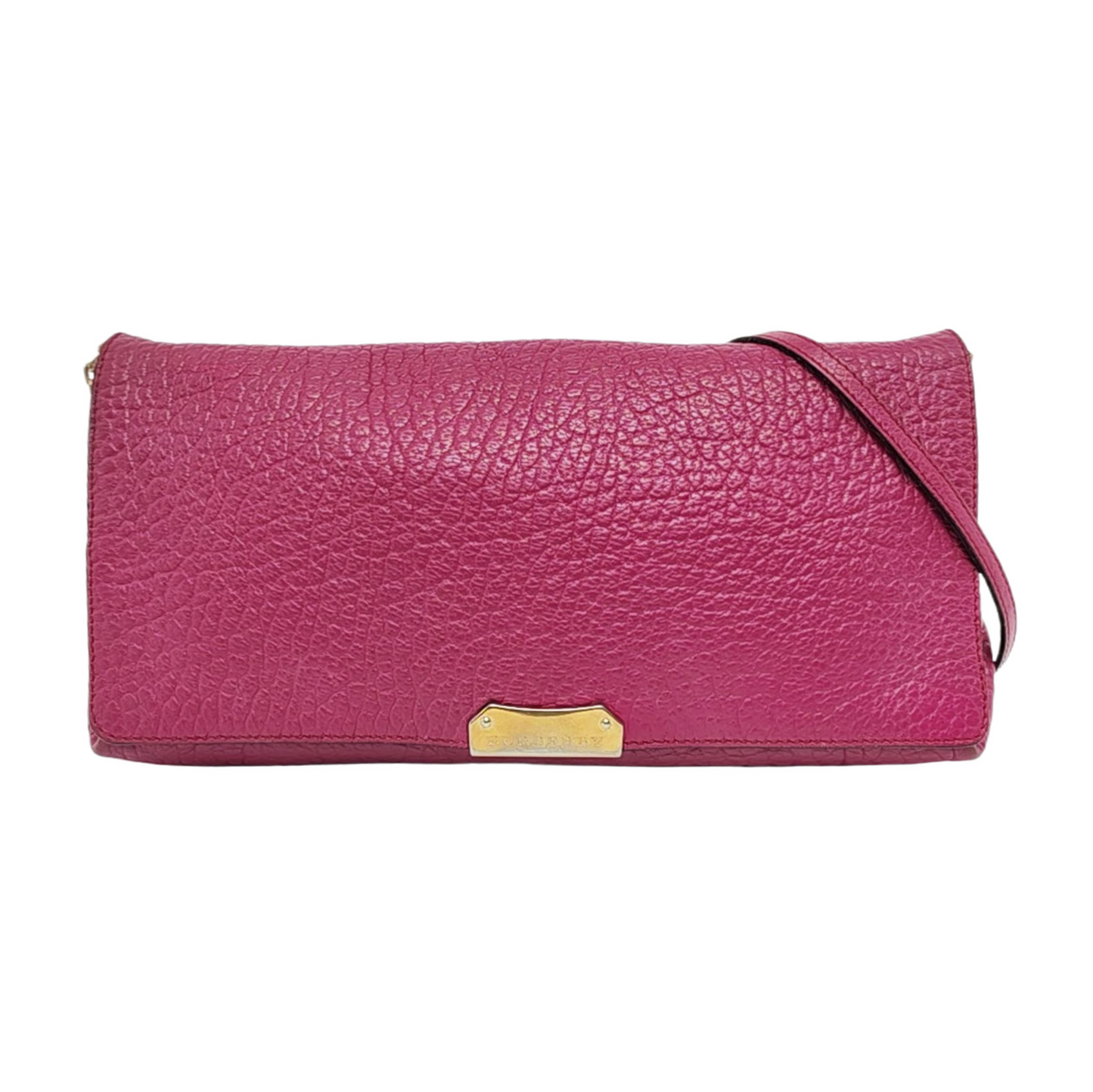 BURBERRY Mildenhall Fuchsia Leather Crossbody Shoulder Bag Handbag Golden hardware-(SKU)-956600104