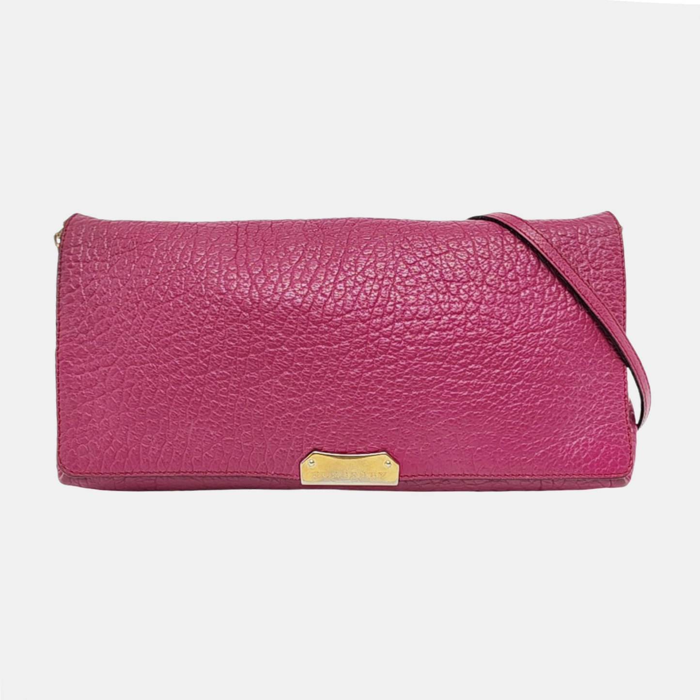BURBERRY Mildenhall Fuchsia Leather Crossbody Shoulder Bag Handbag Golden hardware-(SKU)-956600104