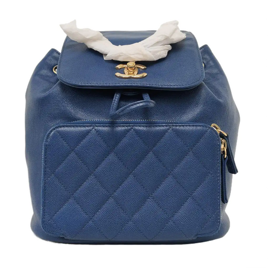 CHANEL BUSINESS AFFINITY Deep Blue Quilted Leather Grained Double Shoulder Bag with Gold Hardware 23 opening-(SKU)-956086106